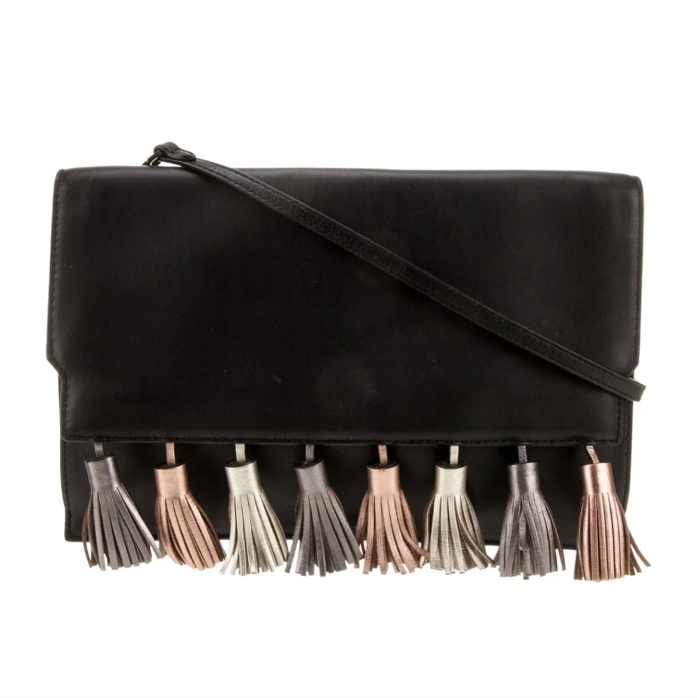 Rebecca Minkoff Black Clutch with Multicolor Tassels